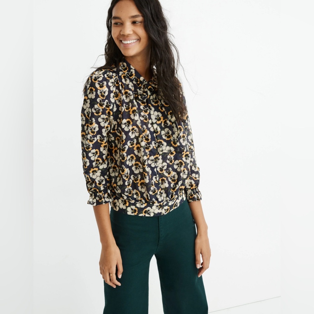 Madewell Tie-Neck Top in Viola Floral - Picture 1 of 4